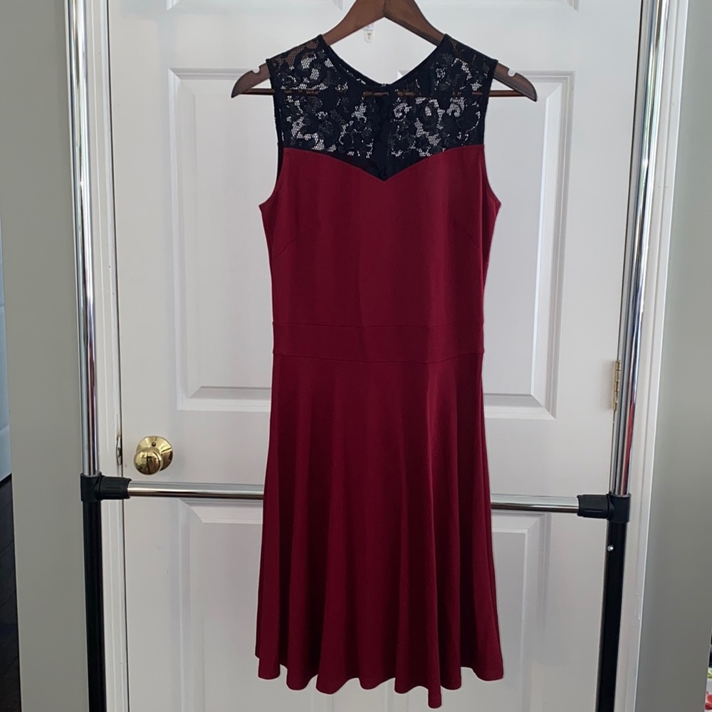 Maroon dress with black lace